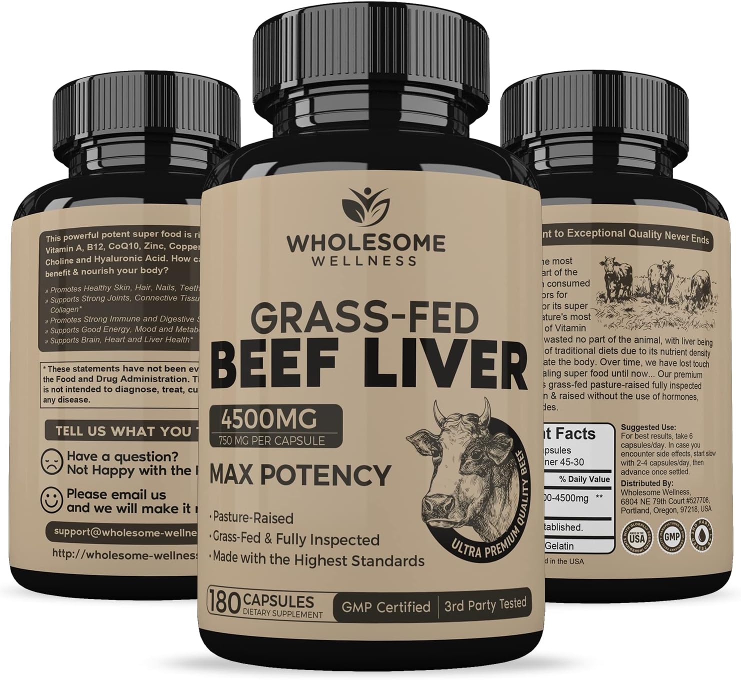 180 Pills 750mg Beef Liver Capsules V932