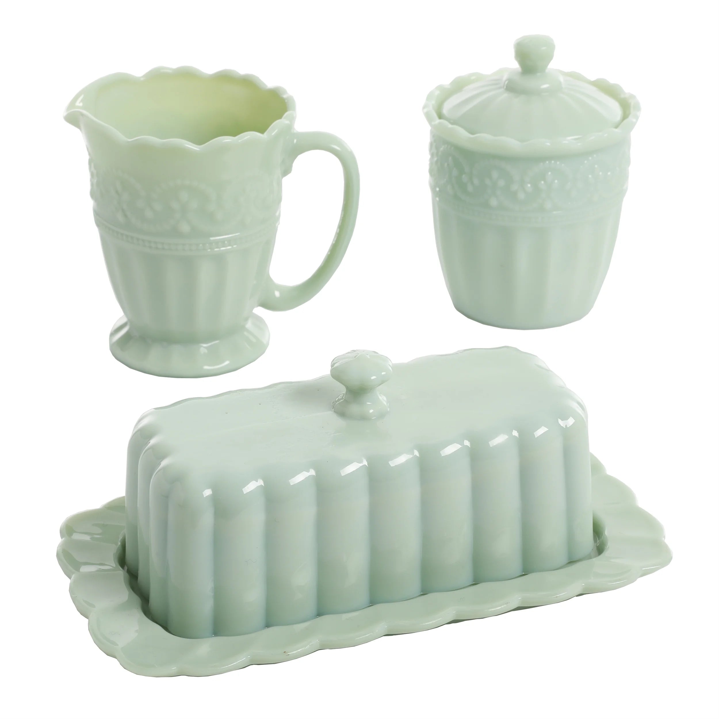 3-Piece Glass Sugar Bowl Creamer & Butter Dish Set X184893