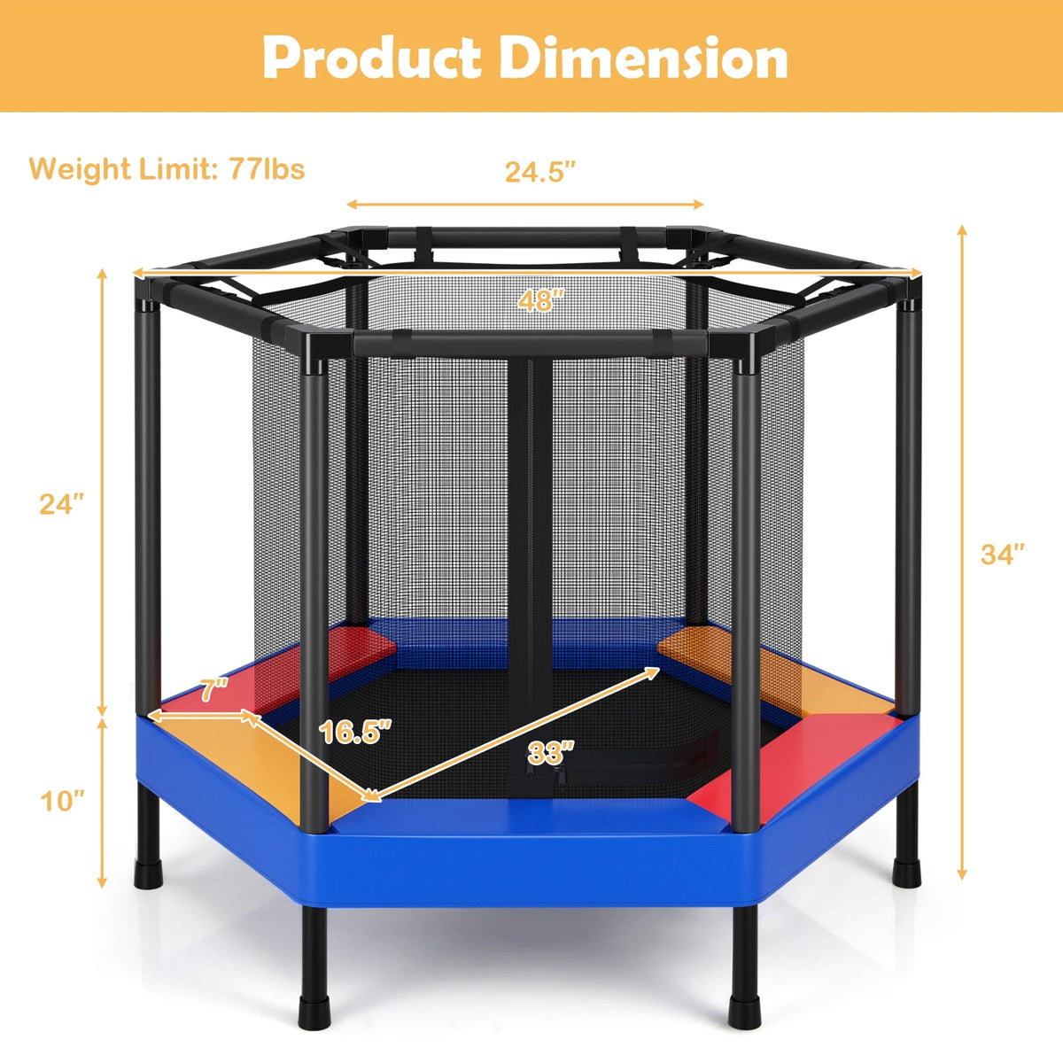 48’’ Hexagonal Shape Toddler Trampoline M860144