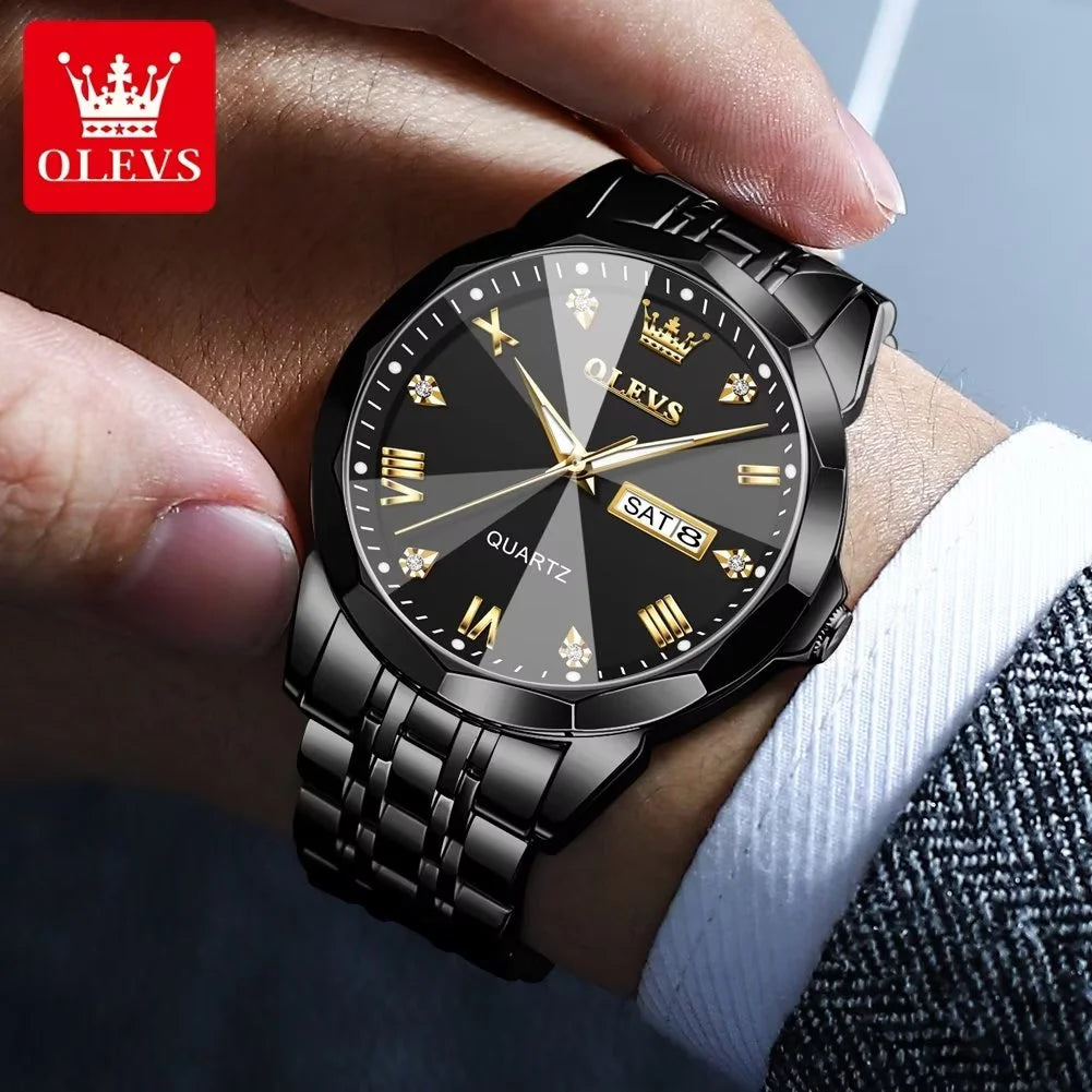Black Stainless Steel Quartz Watch with Date Display B19183