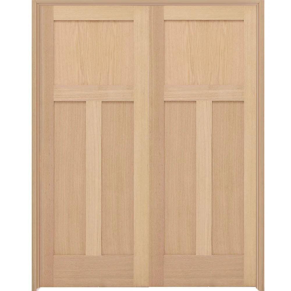 48 in. x 80 in. Unfinished Red Oak Wood Double Prehung Interior French Door L743