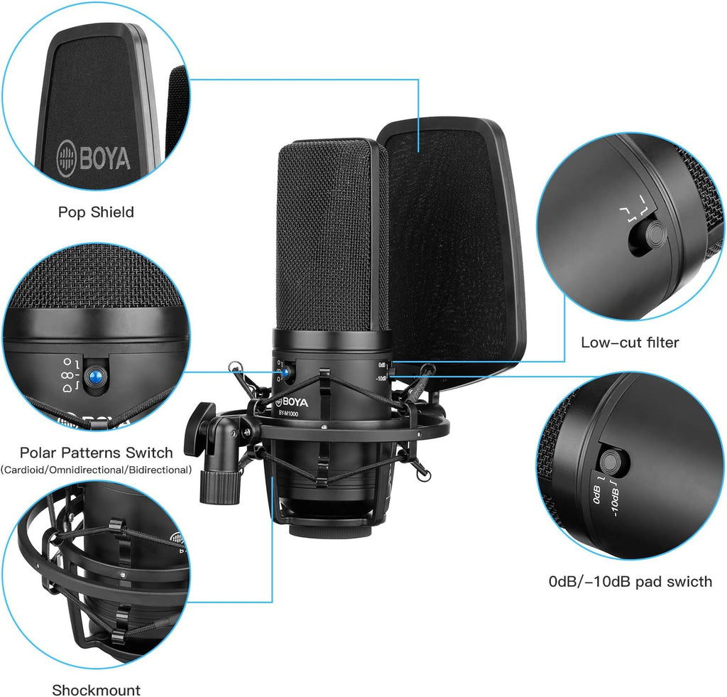 Large Diaphragm Multi-Pattern Studio Condenser Microphone with Shock Mount, Pop Filter, and XLR Cable Pack of 2 G319369