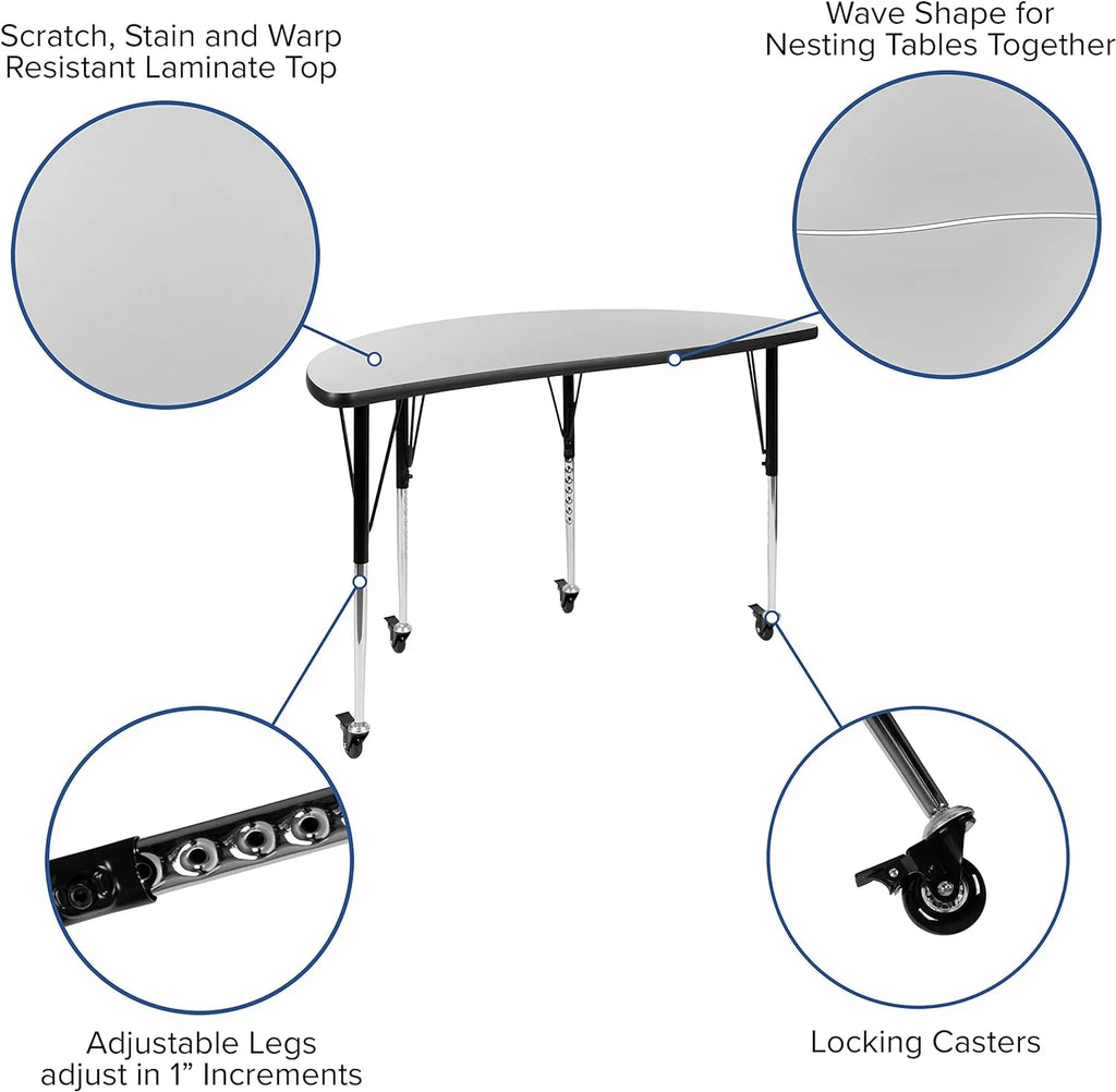 Mobile Half Circle Flexible Grey Adjustable Height Activity Table R44408