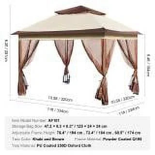 11 x 11 FT Pop up Gazebo Tent with Mosquito Netting Metal Frame PU Coated 250D Oxford Cloth H829131