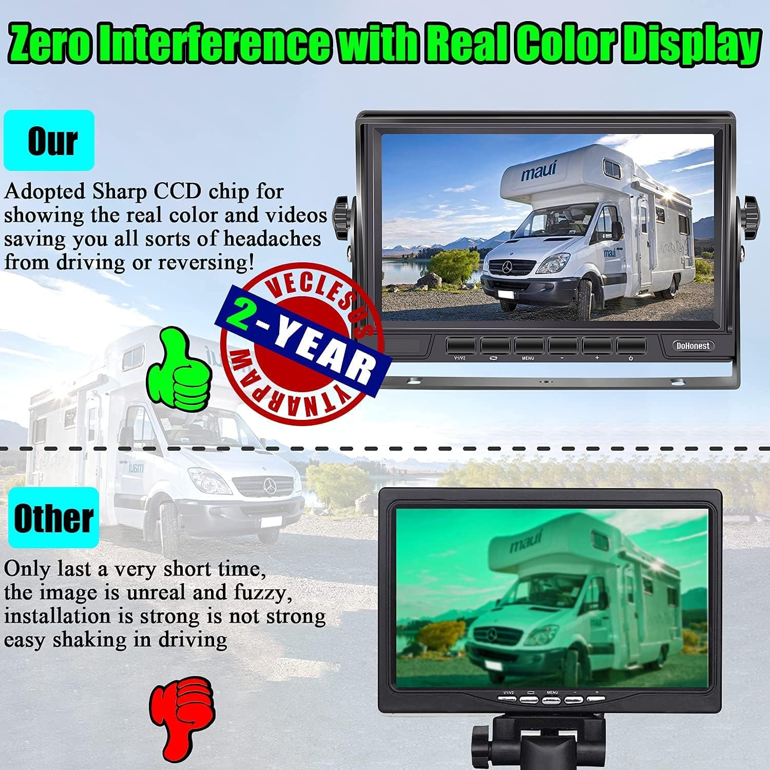 7 Inch LCD Monitor Backup Camera System with 2 Rear View Cameras D41599
