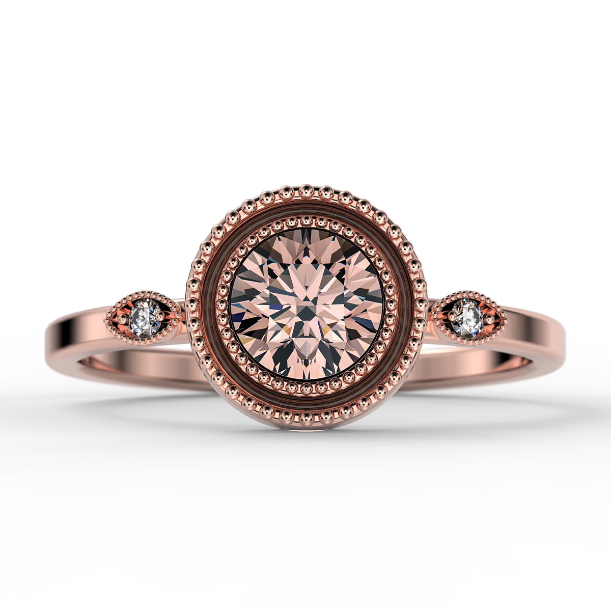 1.10 Carat Round Cut Morganite And Diamond Moissanite Engagement Ring in 925 Sterling Silver With 18k Rose Gold Plating Y192