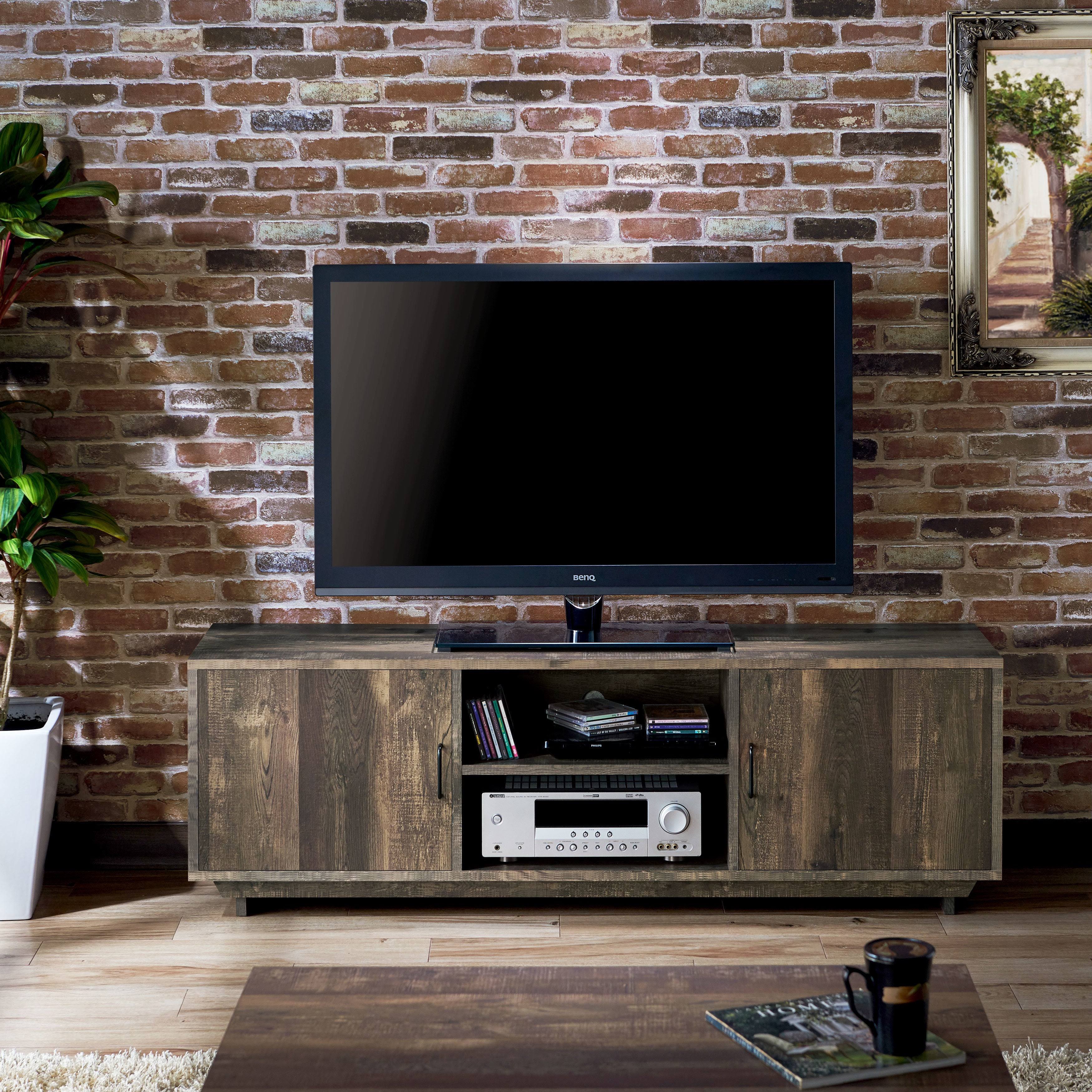 Rustic Reclaimed Oak Brown 63-inch TV Stand with Storage A7576