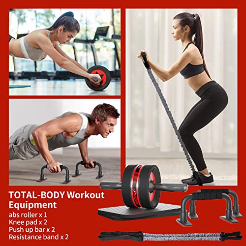 Ab Rollers Wheel Kit with Push Up Bars, Resistance Bands, Knee Mat I697