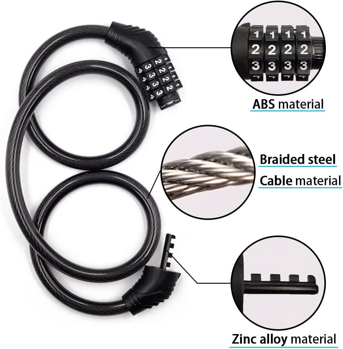 4 Digit 3 Feet Long Resettable Cable Bike Lock P7972