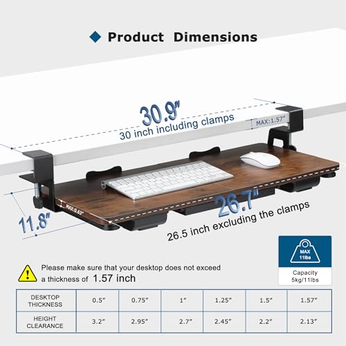 Mahogany 26.77" X 11.81" Height Adjustable Keyboard Tray with Drawer P45626