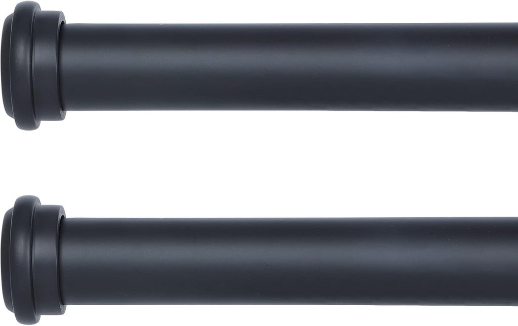Black 28-48 inch Adjustable Single Curtain Rods with End Cap Finials, 1 inch Diameter, 2 pack C63012