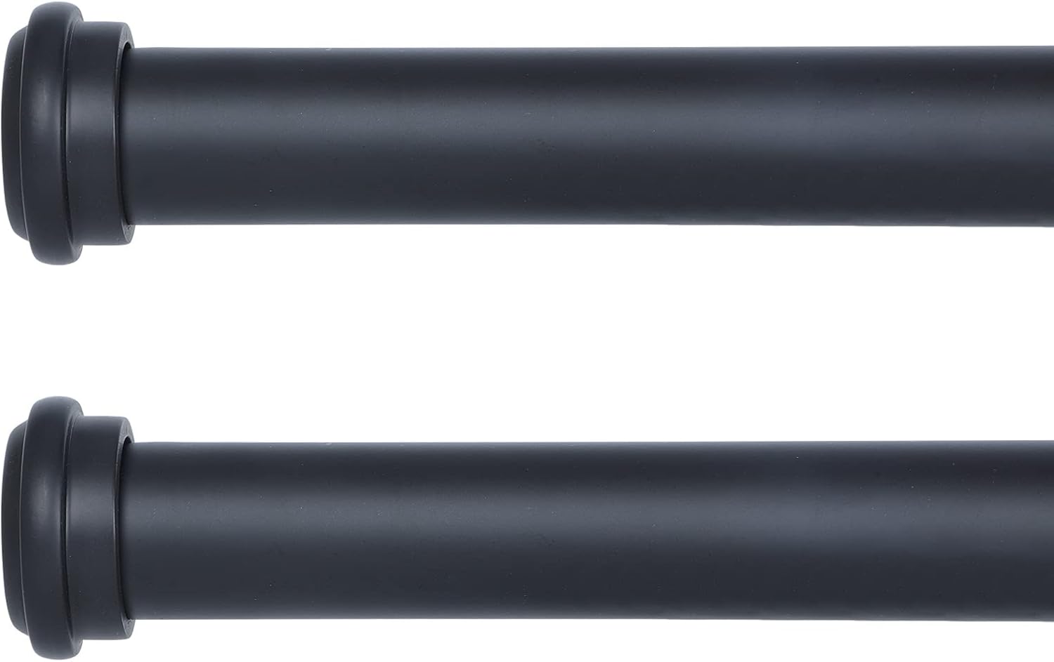 Black 28-48 inch Adjustable Single Curtain Rods with End Cap Finials, 1 inch Diameter, 2 pack C63012