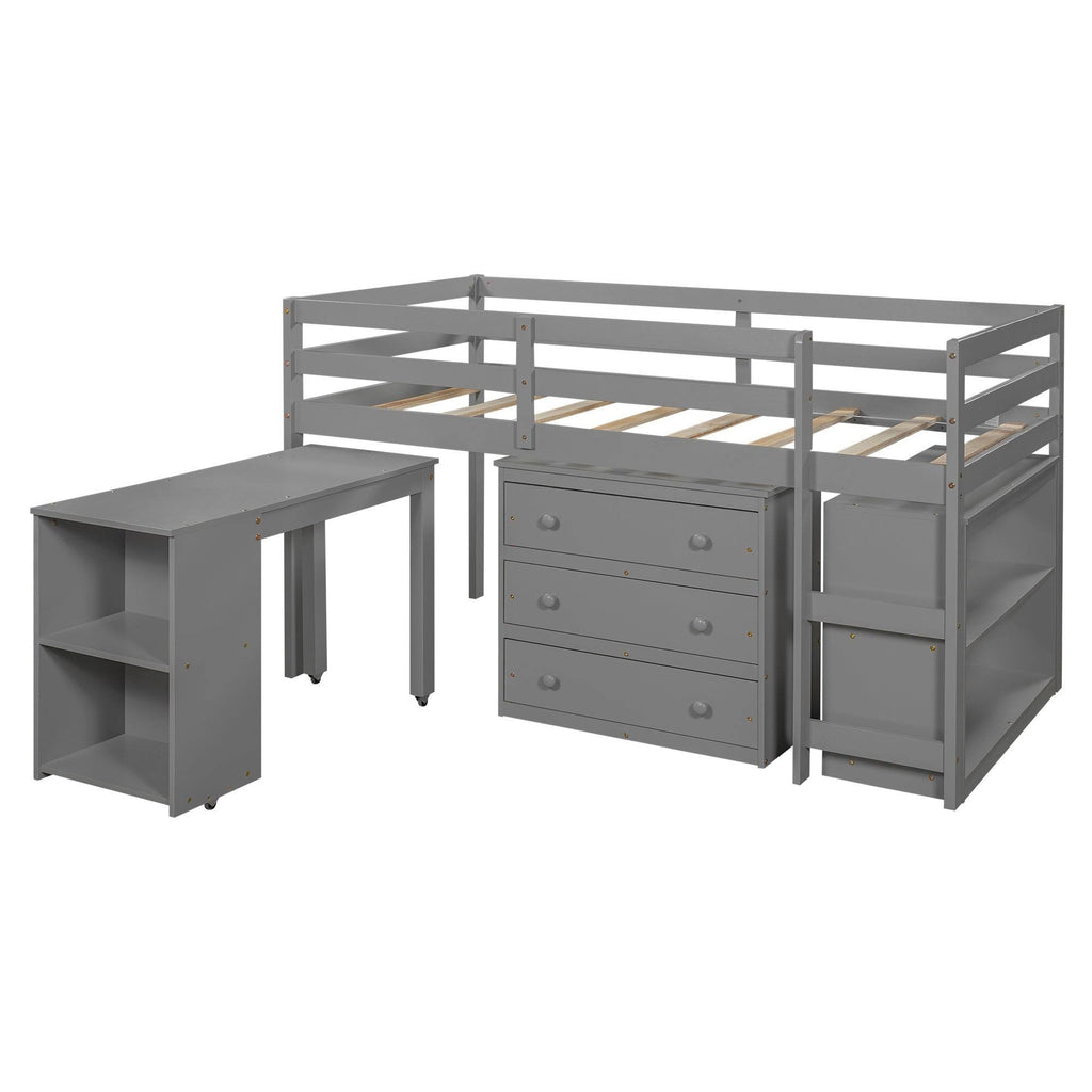 Twin Loft Bed with Cabinet and Rolling D12896
