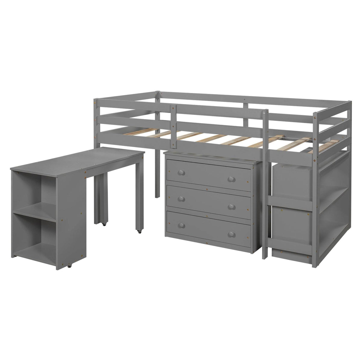 Twin Loft Bed with Cabinet and Rolling D12896
