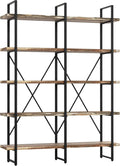 Industrial Bookshelf and Bookcase Double Wide 5 Tier, Rustic Brown L5815