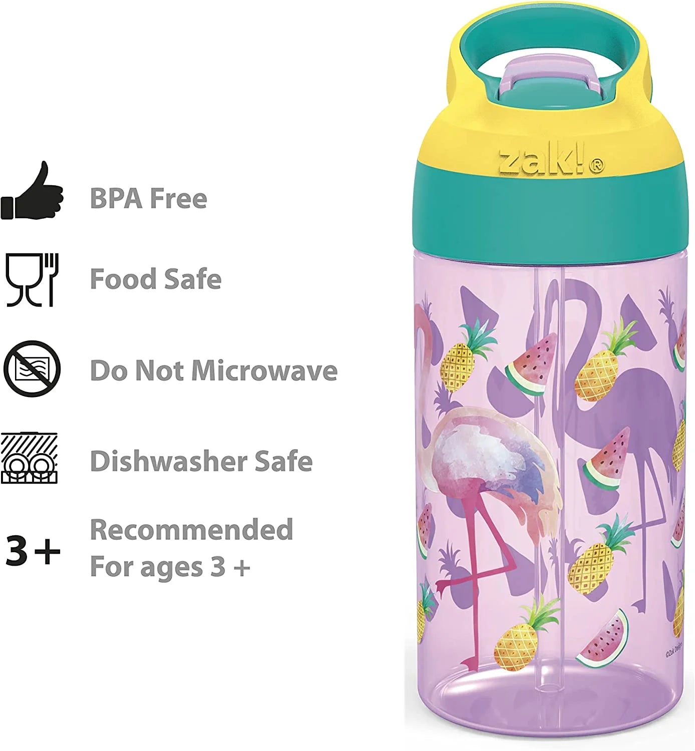 16oz Durable Plastic Kids Water Bottle with Straw and Carrying Loop, 2PK Set S9271