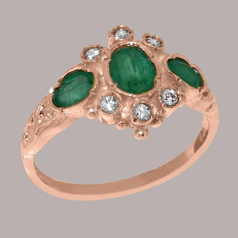 14k Rose Gold Natural Emerald & Diamond Ring V196