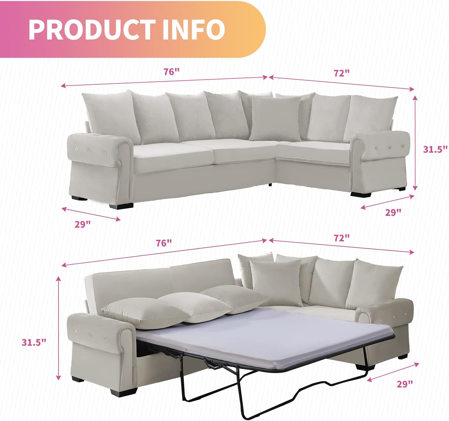 Beige Pull Out Sofa Bed with Folding Foam Mattress F97312