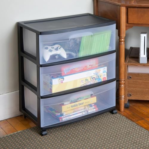 3-Drawer Black Clear Rolling Storage Cart I4781