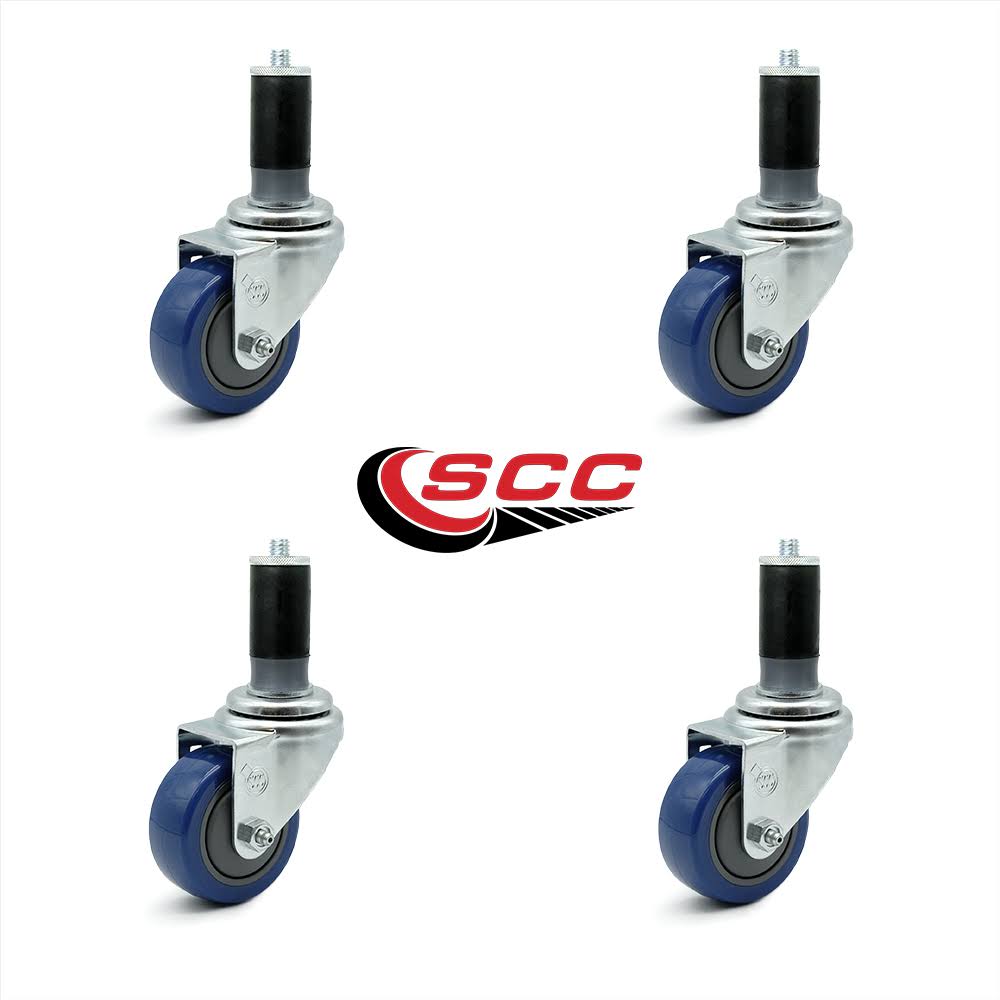 3x22 Blue Polyurethane Caster with Expanding Stem, Set of 4 O886460