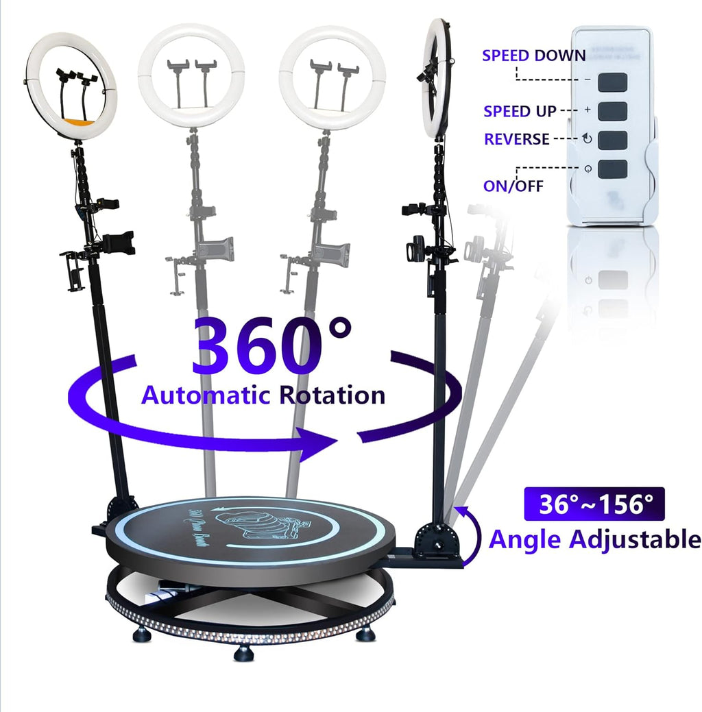 360 Photo Booth Machine with Ring Light Selfie Holder, 26.8” Platform Spinner with Trolly E3486