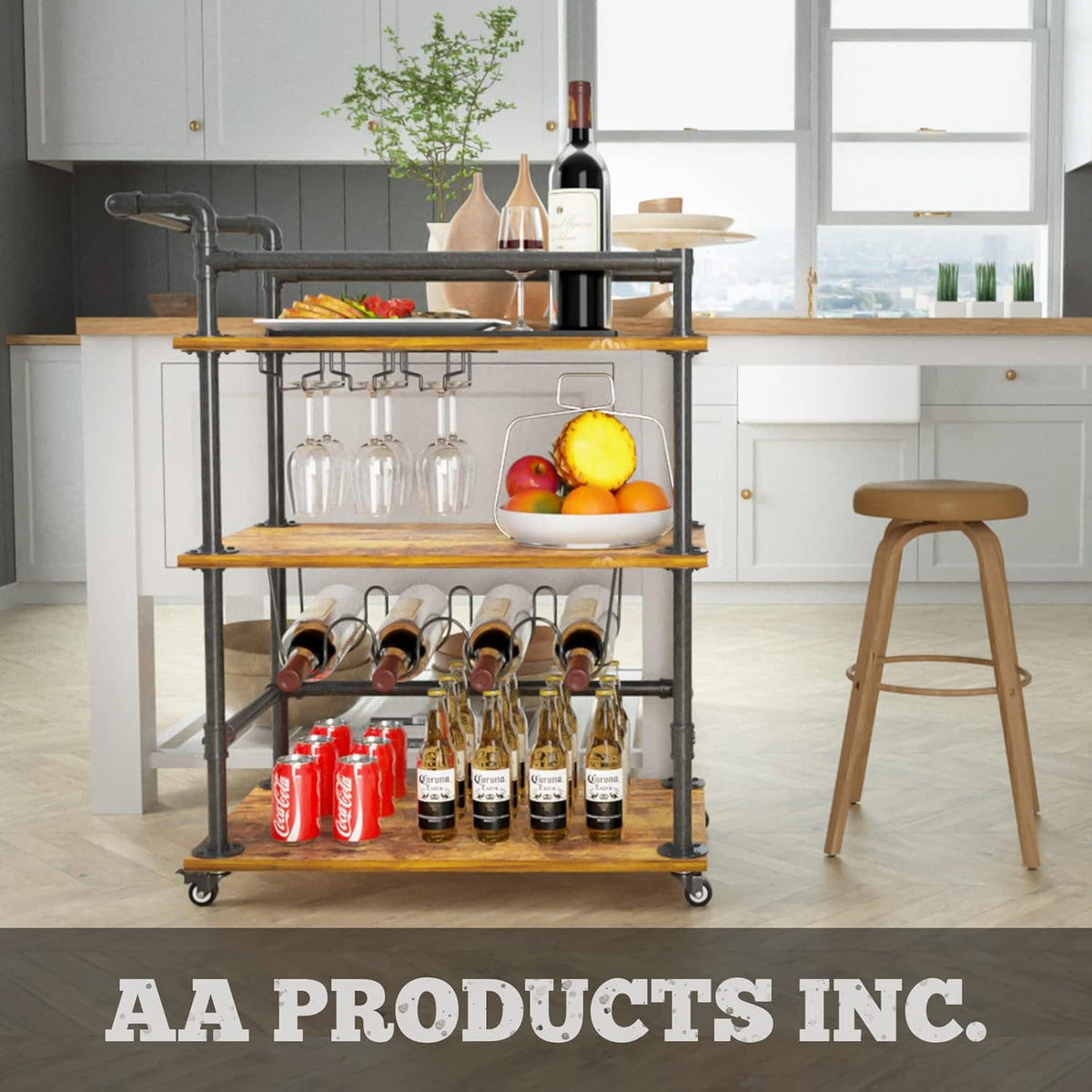 3-Tier Bar Serving Cart with Wheels and Lockable Casters A322