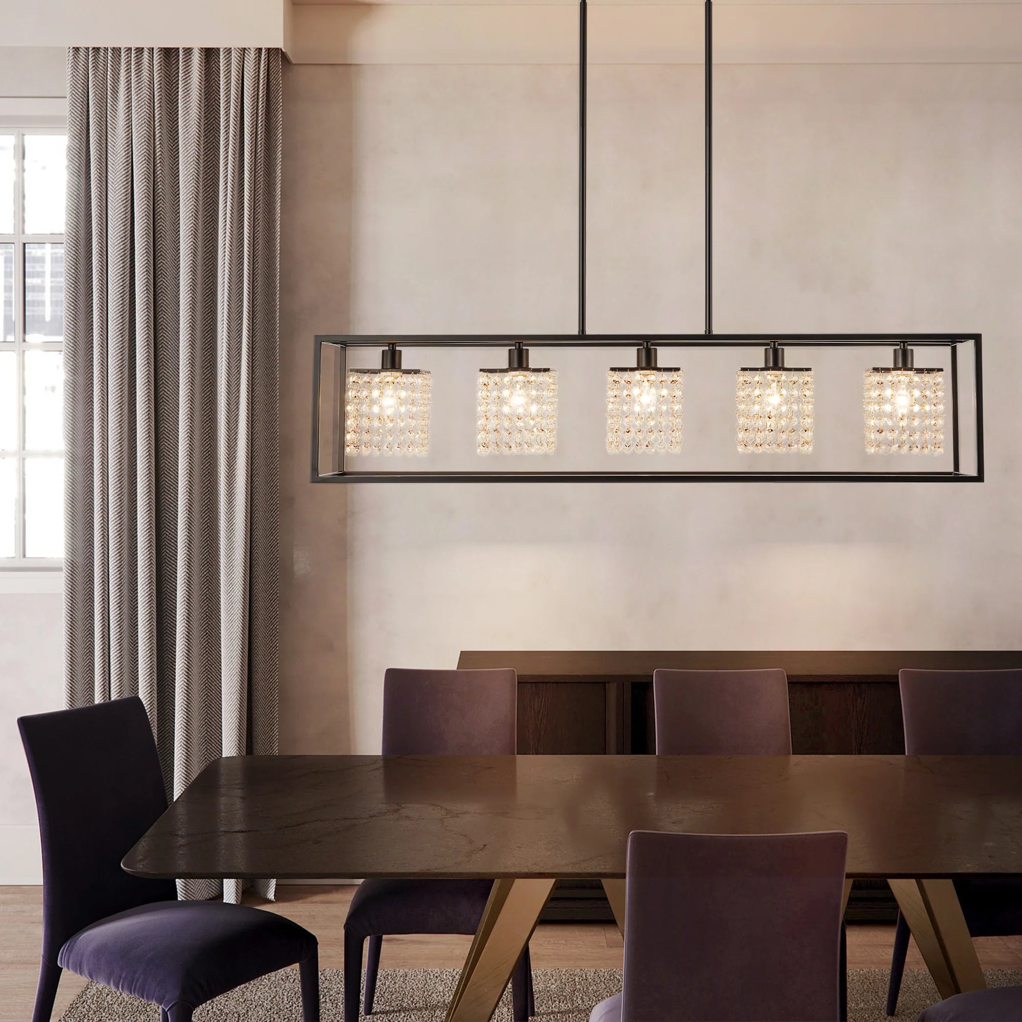 5-Light Crystal Rectangle Island Chandelier A8270
