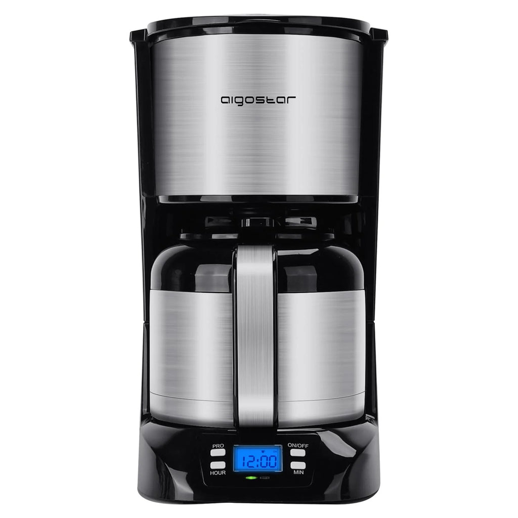 Black Stainless Steel Thermal Coffee Maker with Timer and Reusable Filter Z97753
