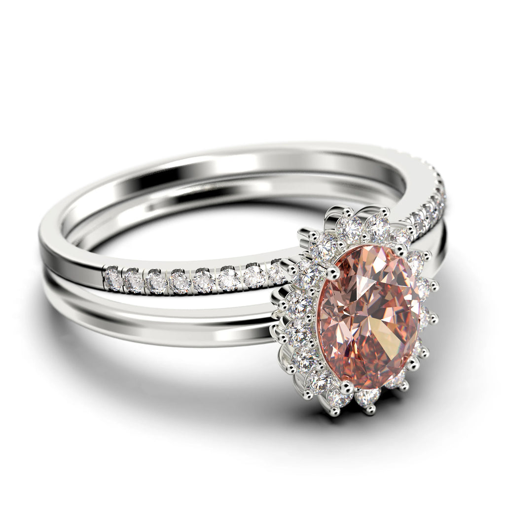 2.00 Carat Oval Cut Morganite And Diamond Engagement Ring in 10k Solid White Gold J911