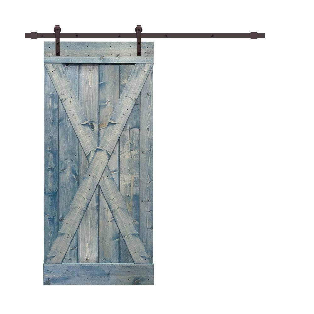 Charcoal Black Stained Wood Interior Sliding Barn Door with Hardware Kit T87324
