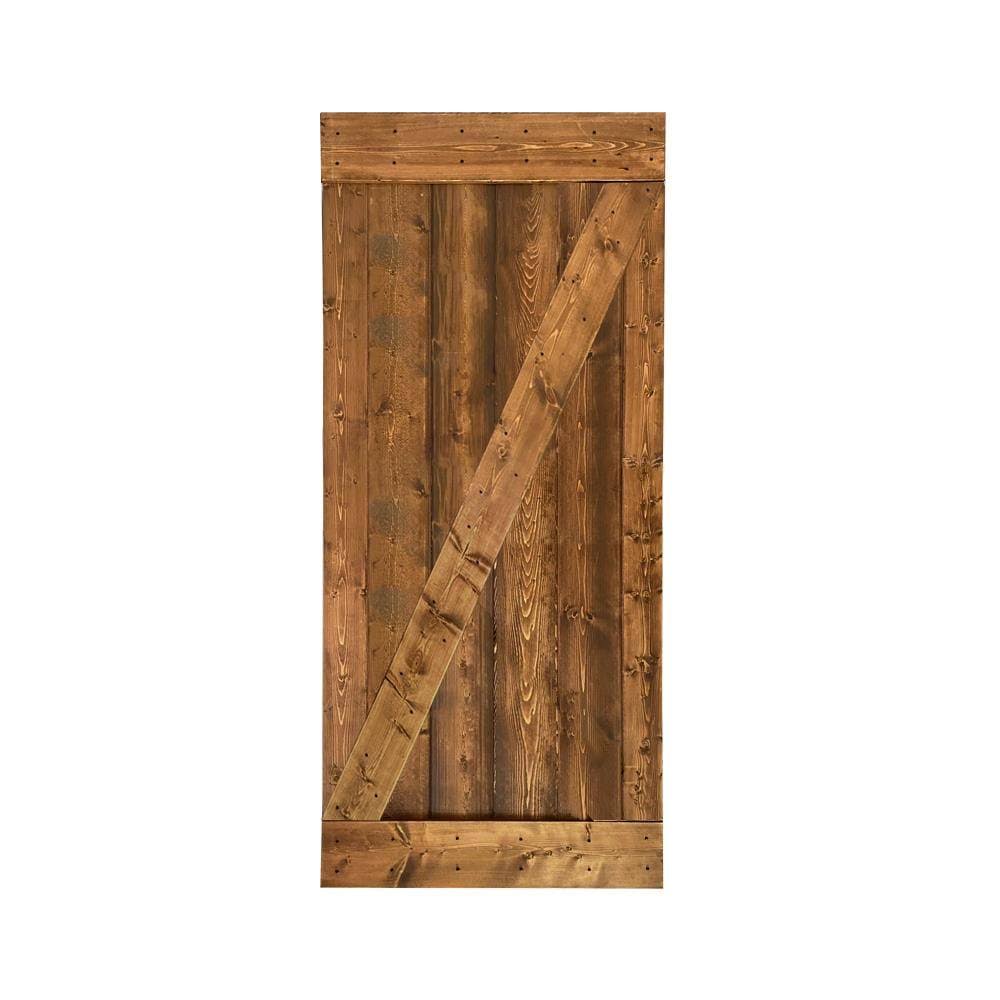 Walnut 1-Panel Solid Core Stained Pine Wood Single Barn Door A813823