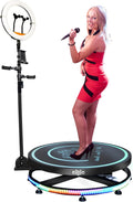360 Photo Booth Machine with Ring Light Selfie Holder, 26.8” Platform Spinner with Trolly E3486