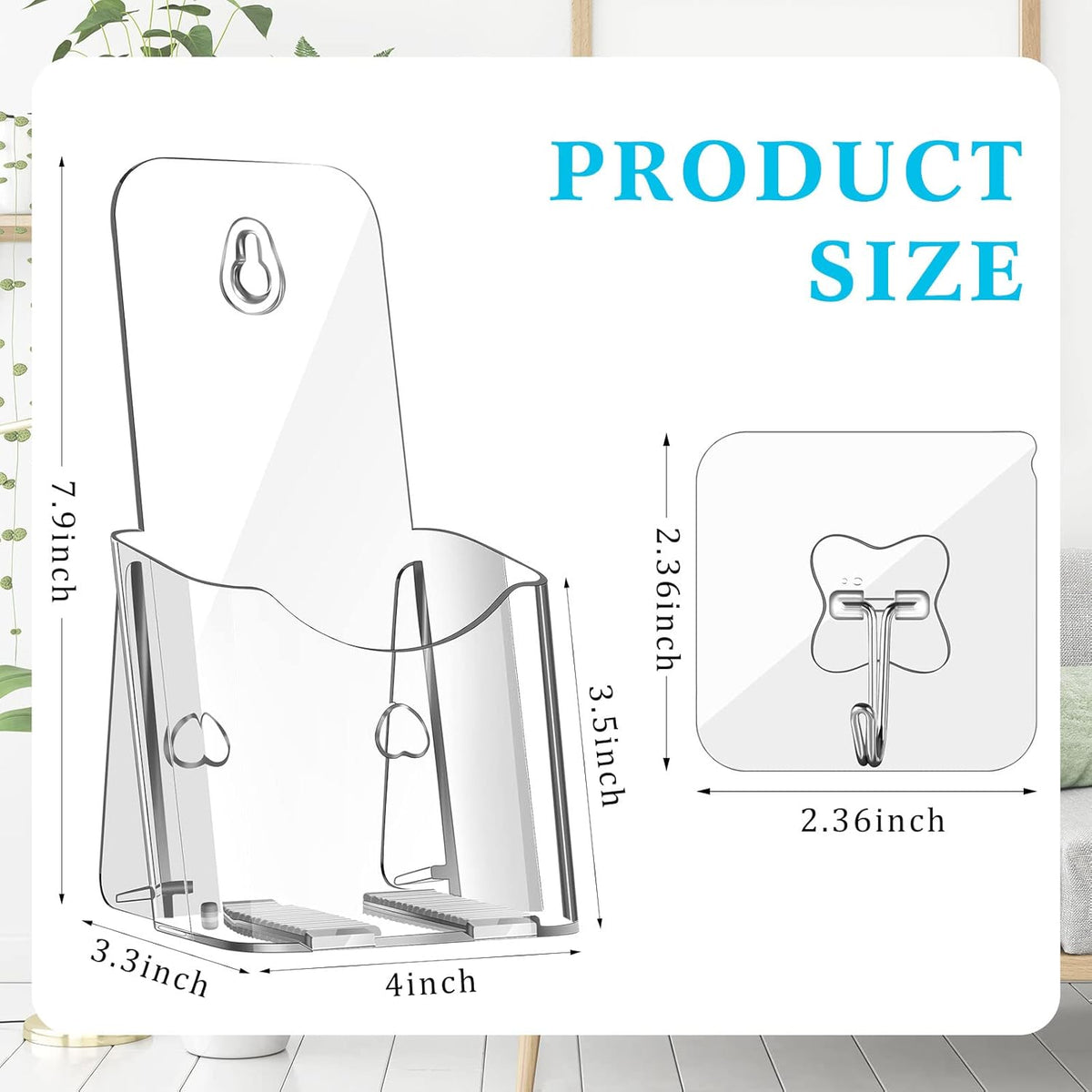 Clear Acrylic Brochure Holder with Adhesive Hooks, Pack of 2 F945