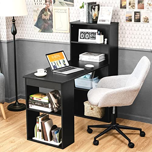 Black Desk with 6 Tier Storage Shelves G27808
