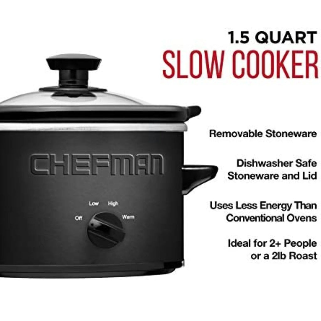 1.5 Quart Black Slow Cooker with Removable Crock and Storage Carrier M5416