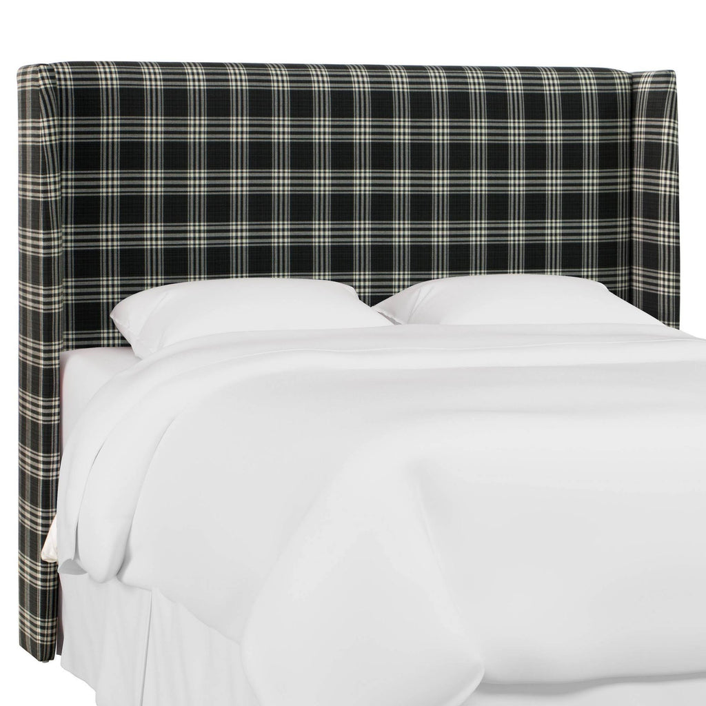 Twin Wingback Headboard Barnegat Plaid Black Sea F552