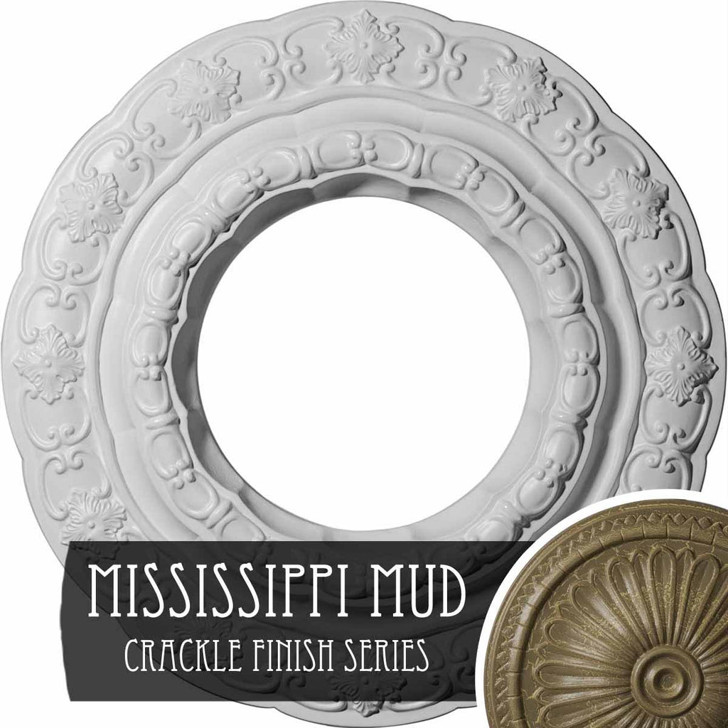 15 3/8x22OD x 7x22ID x 1x22P Ceiling Medallion Hand-Painted Mississippi Mud Crackle R487877