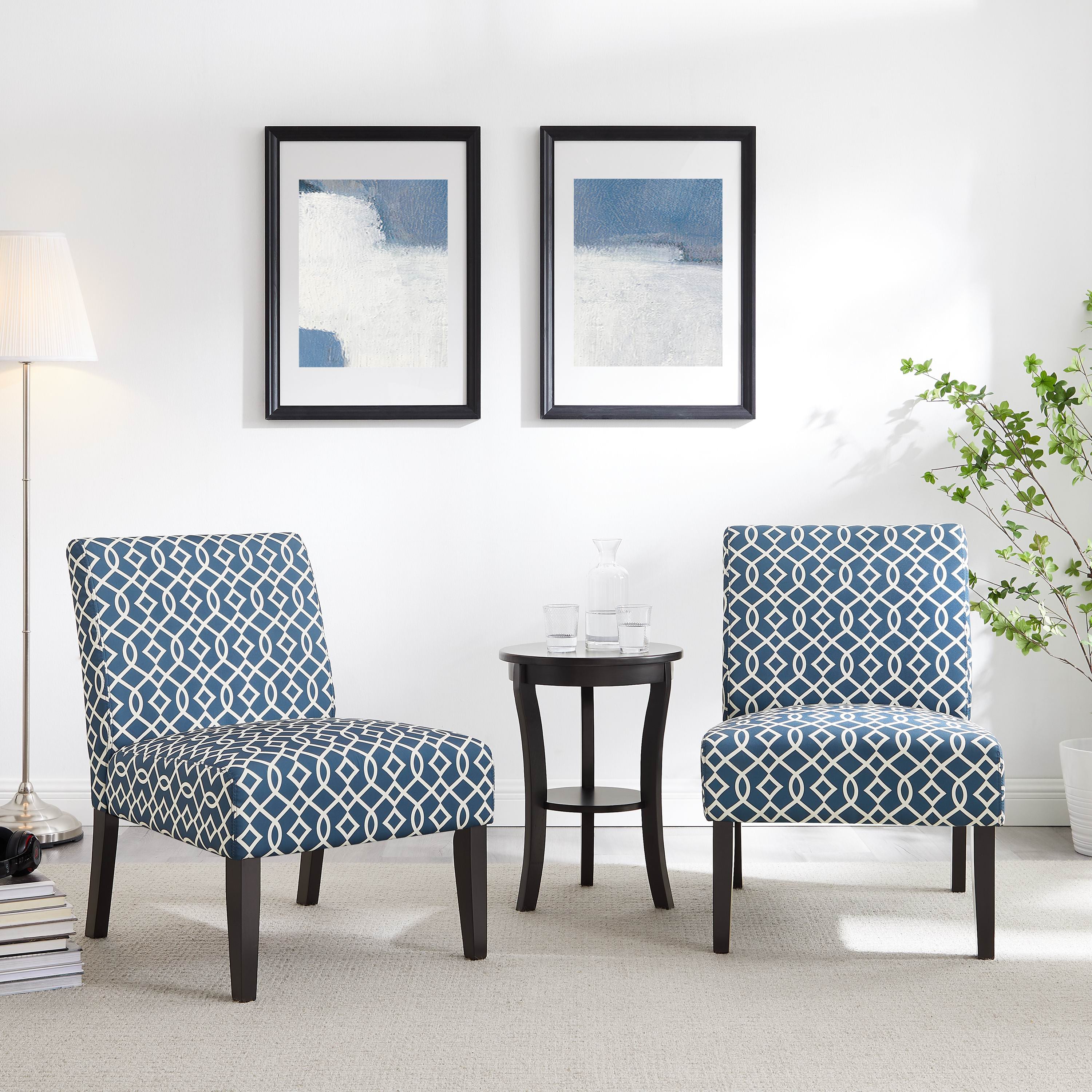 3pc Set Blue Fabric Upholstered Side Table and 2 Chairs C970965