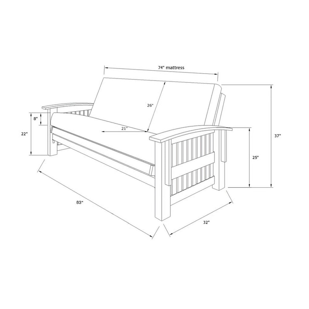 Rustic Walnut Futon with Linen Stone Gray Mattress F6206