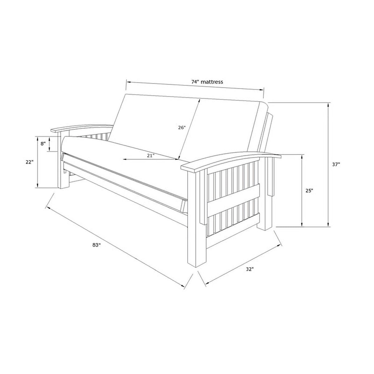 Rustic Walnut Futon with Linen Stone Gray Mattress F6206
