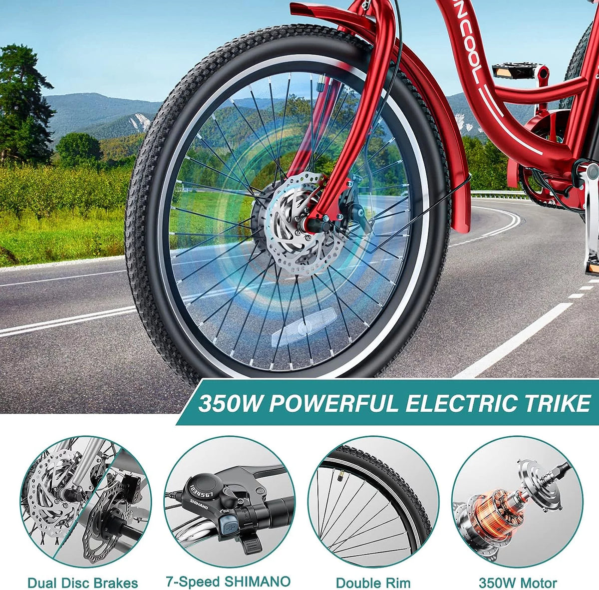 24" 350W 7-Speed Electric Tricycle with Removable Lithium Battery 36V 14.5AH P988