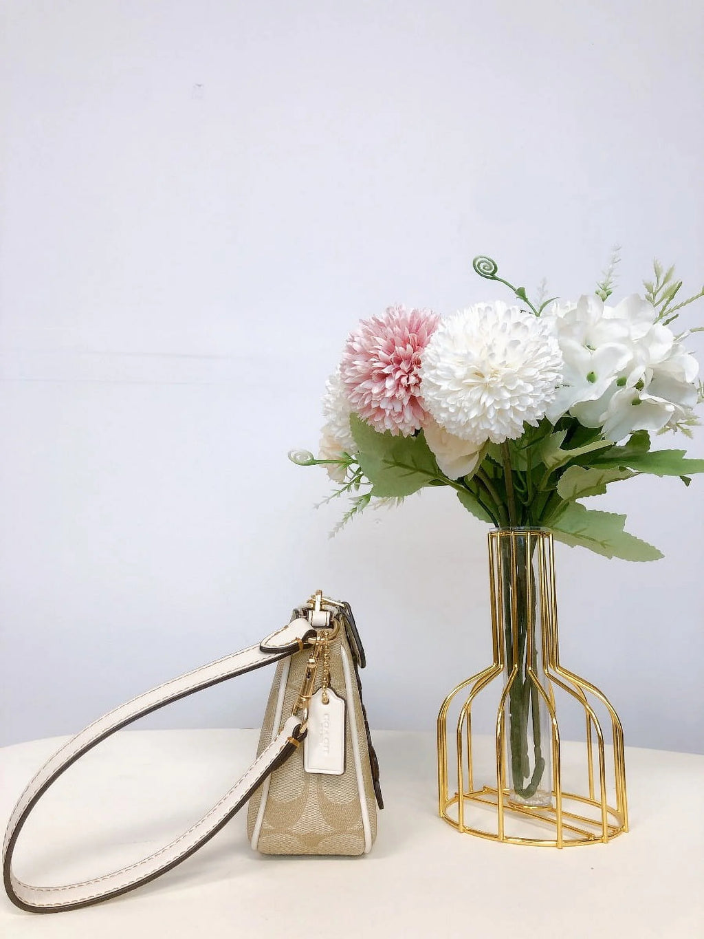 Light Khaki Signature Canvas Floral Applique Bag Q644