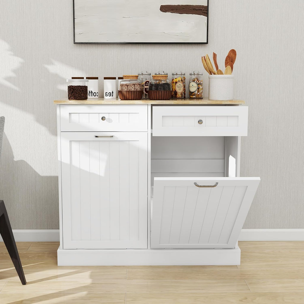 Double Tilt Out Trash Cabinet with Wood Tabletop K7466