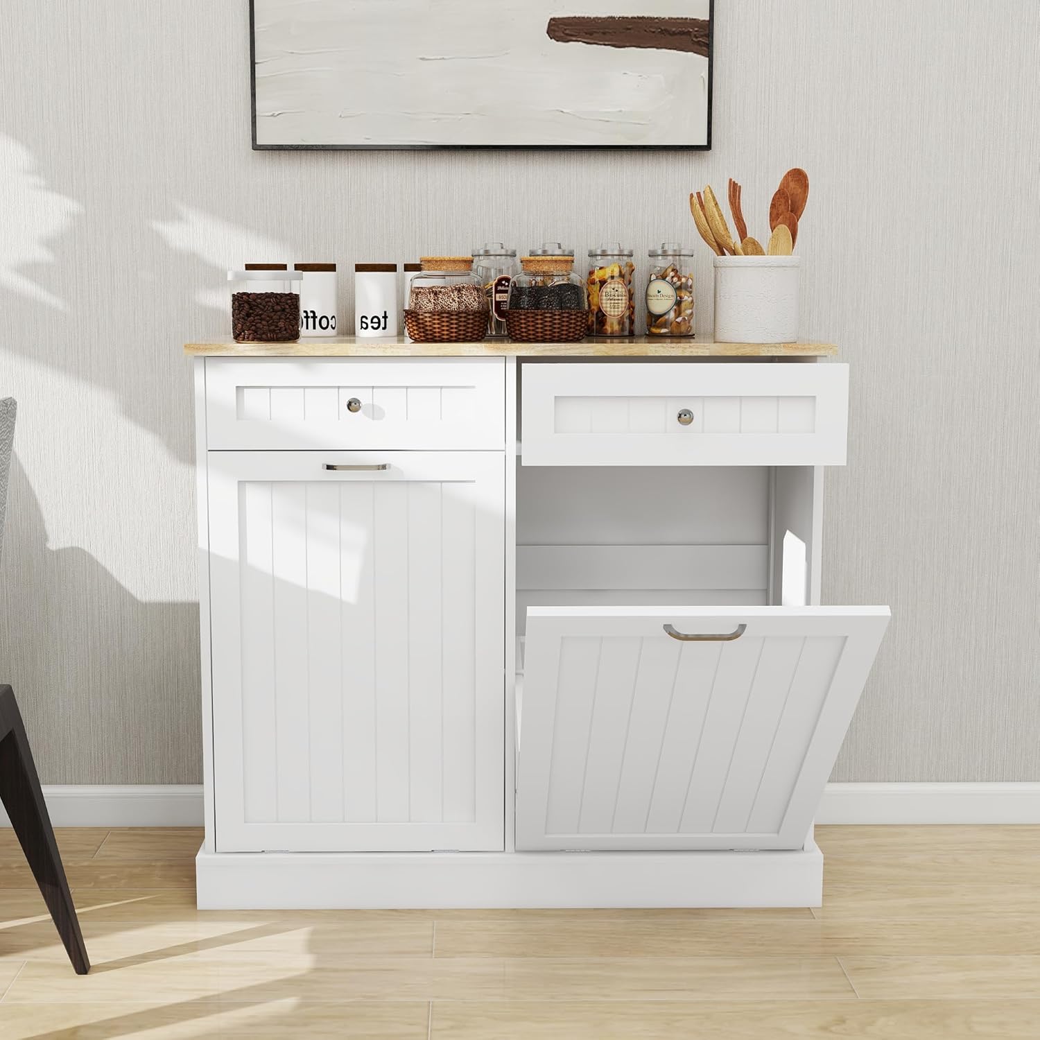 Double Tilt Out Trash Cabinet with Wood Tabletop K7466