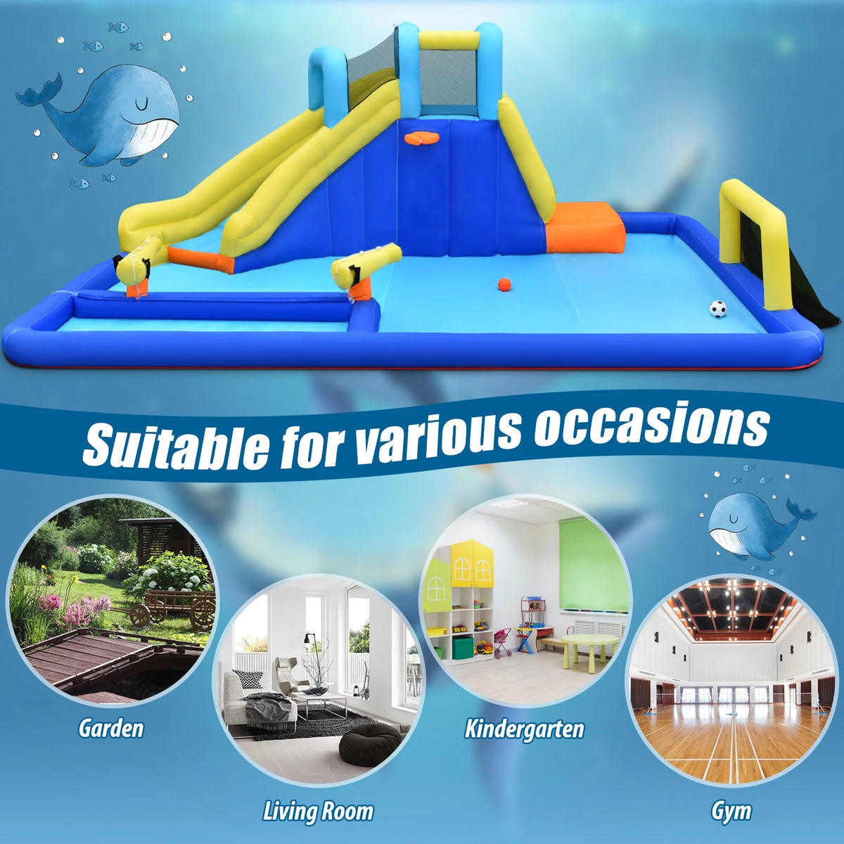 Inflatable Bounce House Water Slide Bouncer with Ball Shooting Climbing Wall X194930