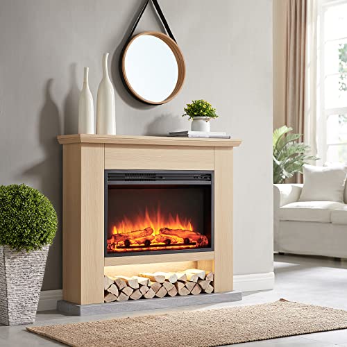 Cream White Electric Fireplace with Mantel Surround H439