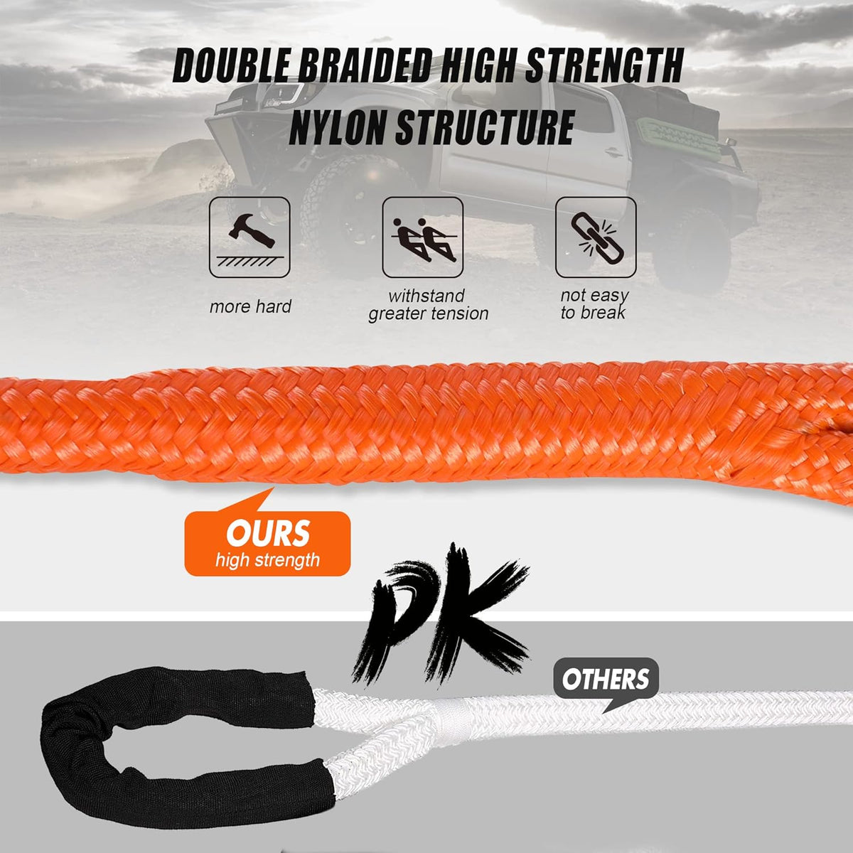 3/4" x 30' Kinetic Recovery Tow Rope, Orange, 27600lbs, Pack of 2 F71386