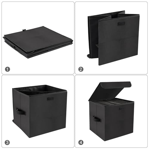 7-inch Vinyl Record Storage Box, Nylon Foldable Set of 2 with Lid and Handle C20639