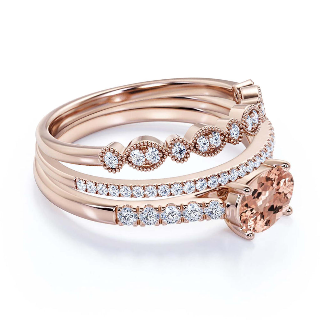 2.50 Carat Oval Cut Morganite And Diamond Moissanite Engagement Ring in 10k Solid Rose Gold I382