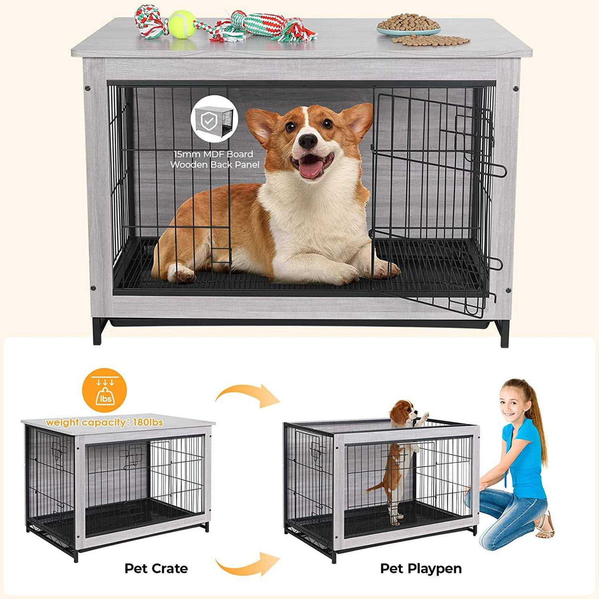 Wooden End Table Dog Crate C348
